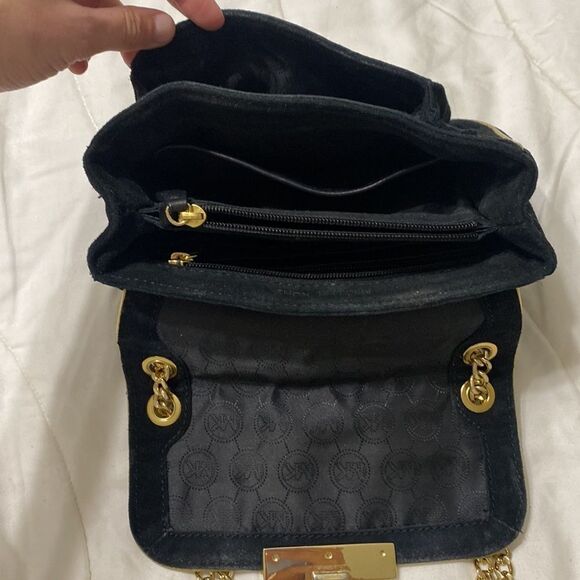 Michael Kors Suede Black + Gold Convertible Shoulder Bag - Picture 6 of 6